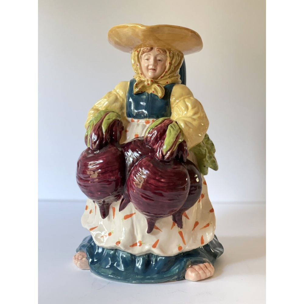 Antique Majolica Women with Vegetables Pitcher Beets Harvest